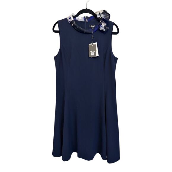 Dkny Dresses & Skirts - DKNY Shift Dress 14 Blue Scarf Sleeveless Party Career Sophisticated Office NWT
